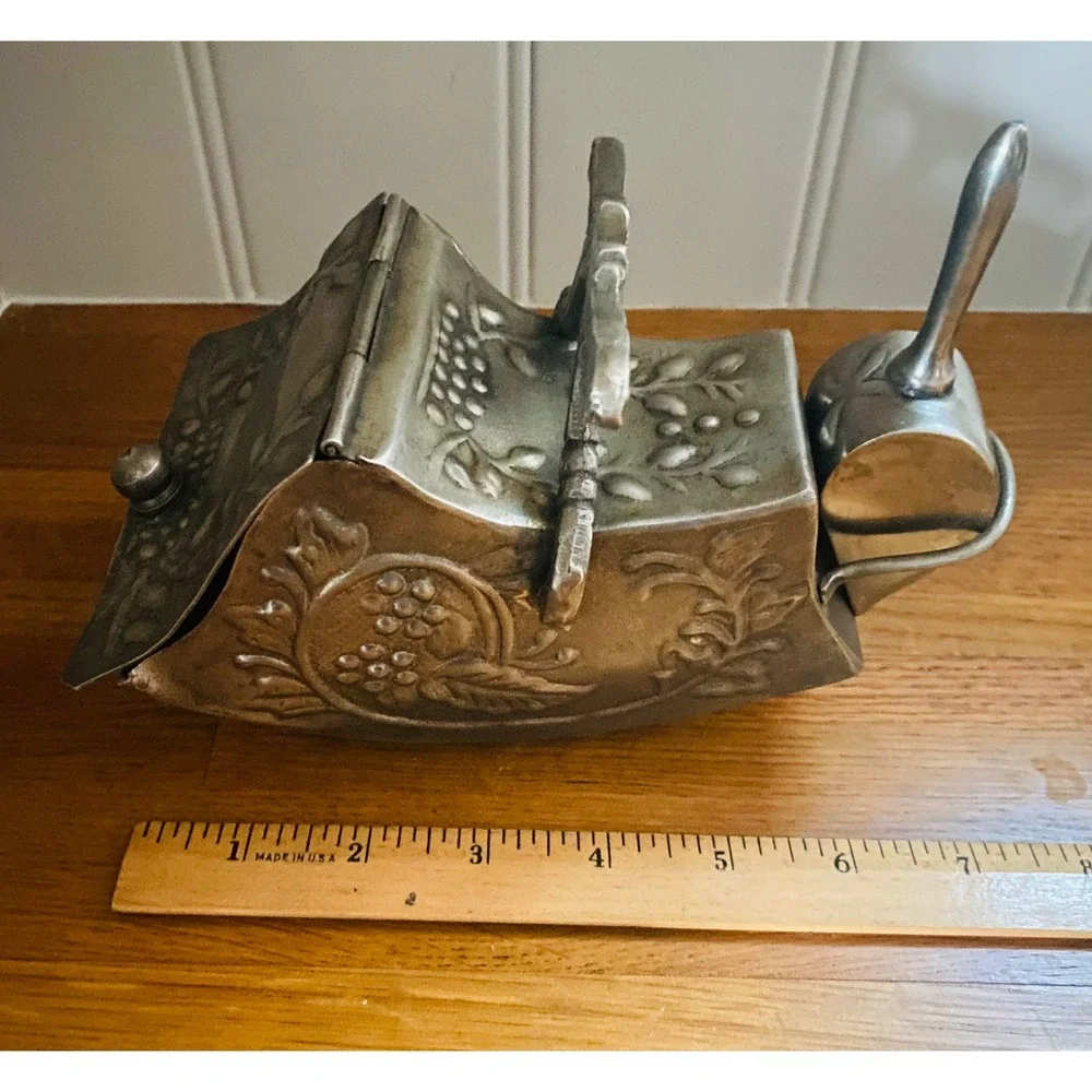 Vintage Silver Metal Sugar Scuttle | Sugar Bowl with Scoop | Silver Plated Dish